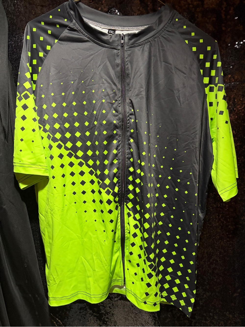 Men's Neon Green and Black Cycling Shirt - Zip Front 2XL